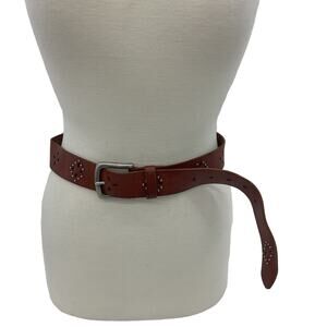 Genuine Brown Leather Studded Hand Tooled Floral Belt for Women Size L, Preowned